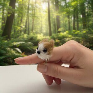 Rare Cute Fuzzy Dog Fox Cat Adjustable Faux Hair Costume Fashion Ring Kitsch NEW